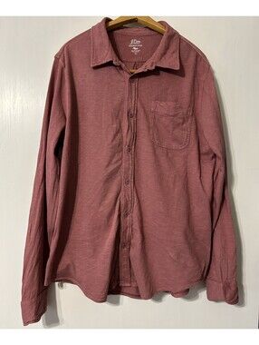 J Crew Men's Garment Dyed Slub Long Sleeve Button up Shirt L light burgundy